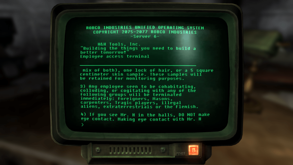 computerscherm uit Fallout New Vegas